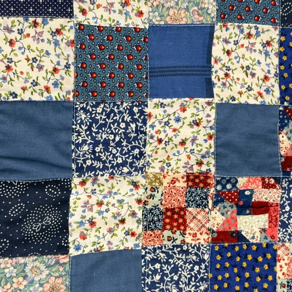 Handmade Vintage Patchwork Table Runner Placemat Set Blue Cotton Quilt